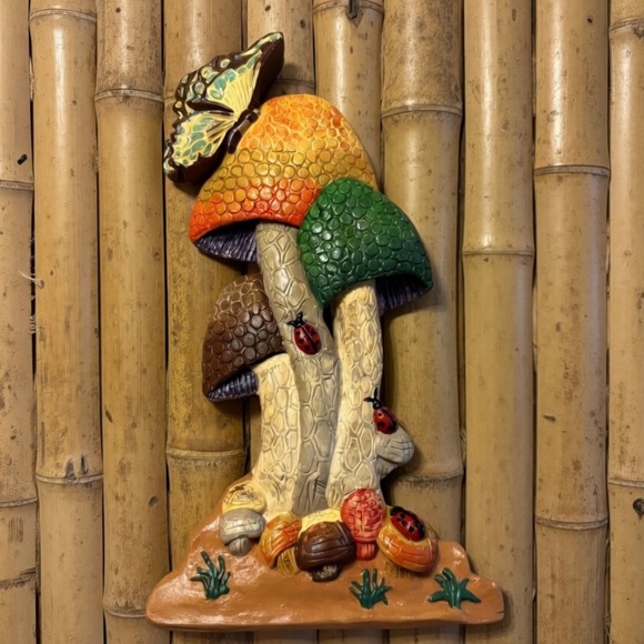 Vintage Other - This vintage 1970s wall art chalkware or plaster mushrooms Wall decor Vintage